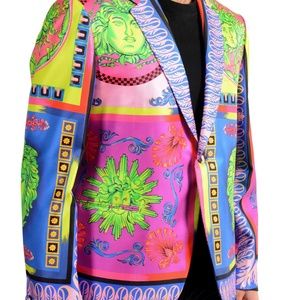 Versace Men's 100% Silk Multi-Color One Button Sport Coat Blazer